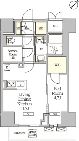 ラティエラ武蔵小山レジデンス 1LDK 46.73㎡の間取り図